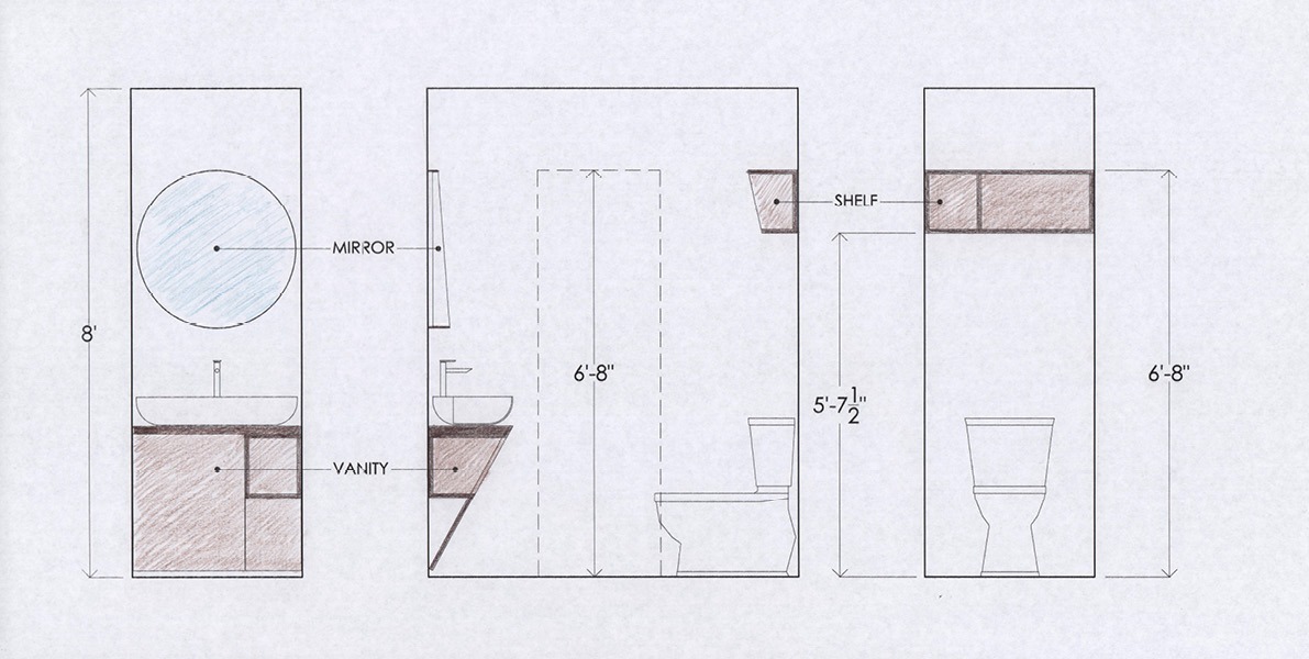 redesign, powder room, steps