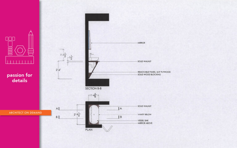 powder room, makeover, custom, vanity, cabinet, architect on demand, advice without strings